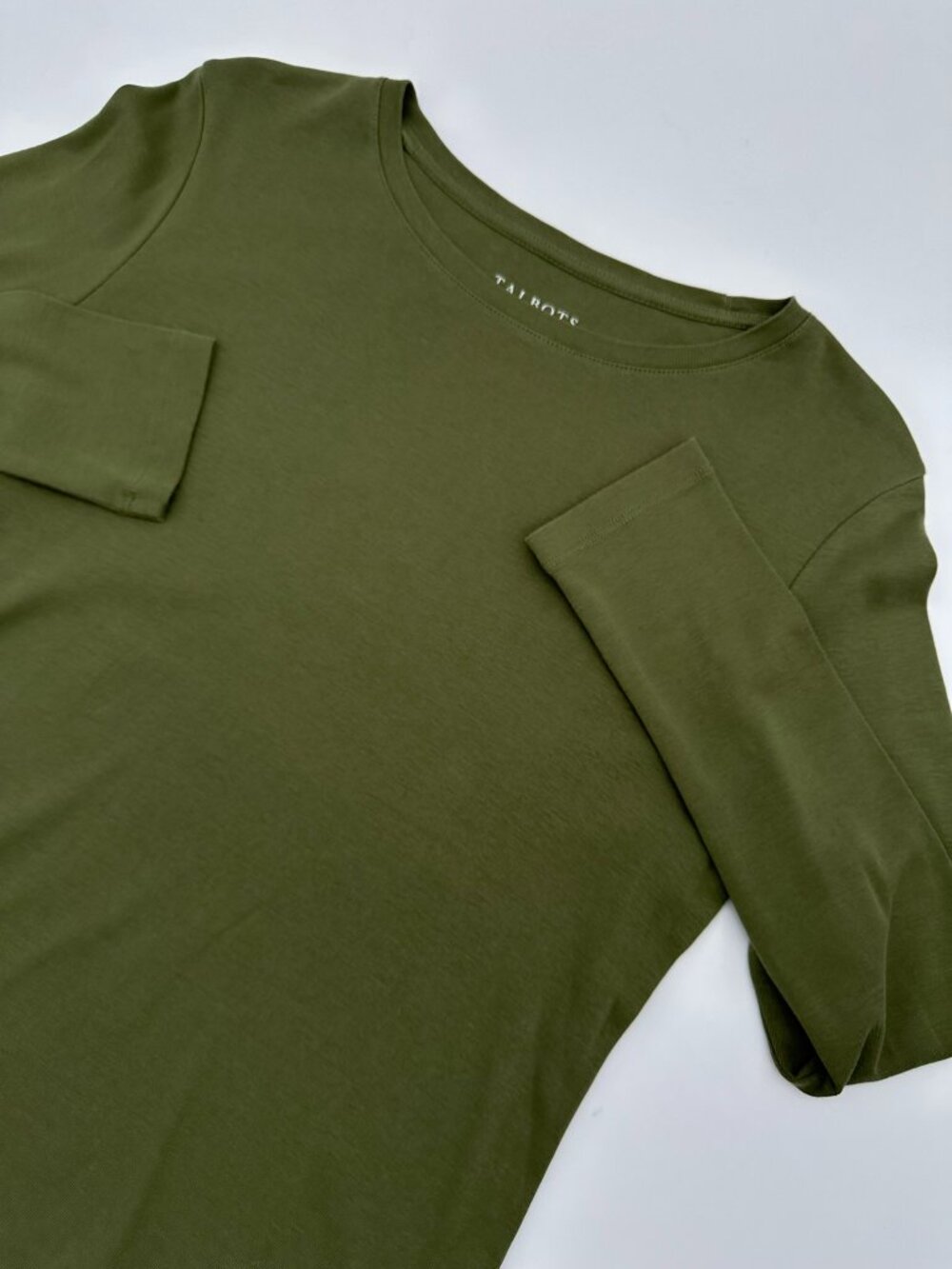 Talbots Petites Women's Pima Cotton Long-Sleeve Crewneck Tee, Size SP, Olive